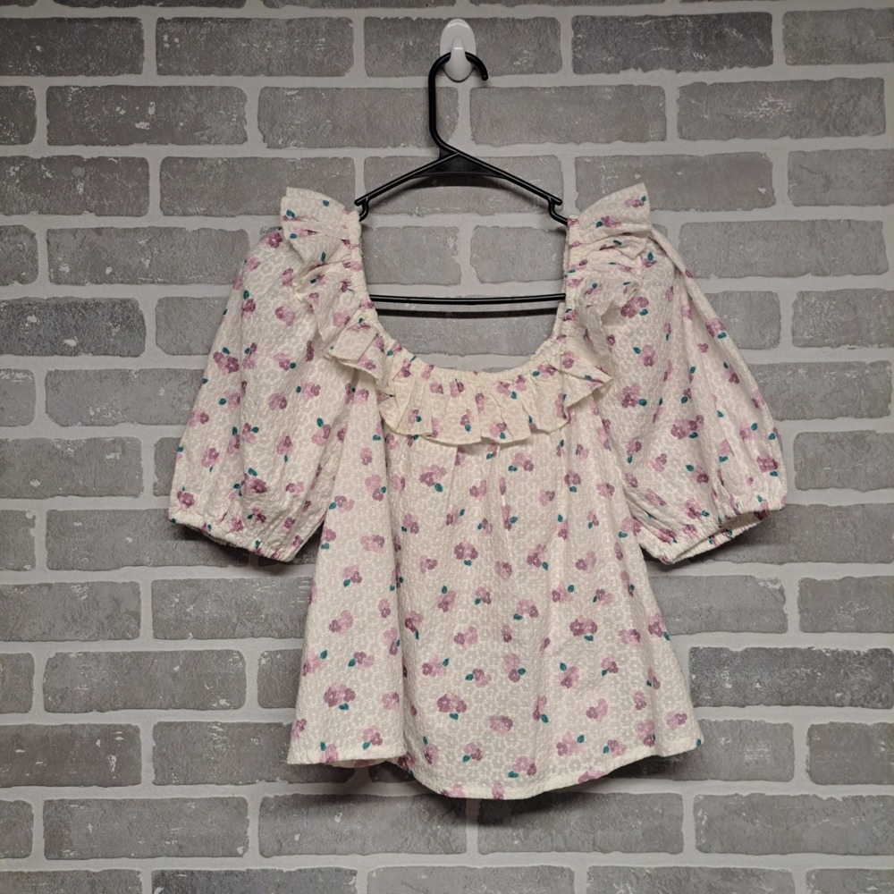 Barbour Womens Floral Off Shoulder Puff Sleeve Top Size 6‎